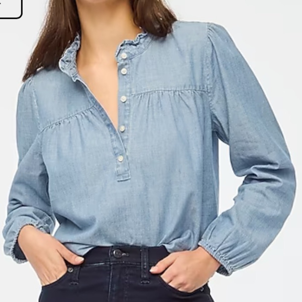 J.Crew Denim Ruffle Blouse - Picture 5 of 10